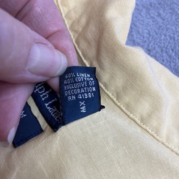 Vintage Polo Ralph Lauren Curham Loop Collar Shirt Mens 2XLT Yellow Linen Blend - Picture 4 of 9
